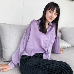 Женские однобортные рубашки ELFSACK, однотонные однобортные повседневные рубашки больших размеров, осень 2020, повседневный Топ ELF с длинными рукавами в Корейском стиле