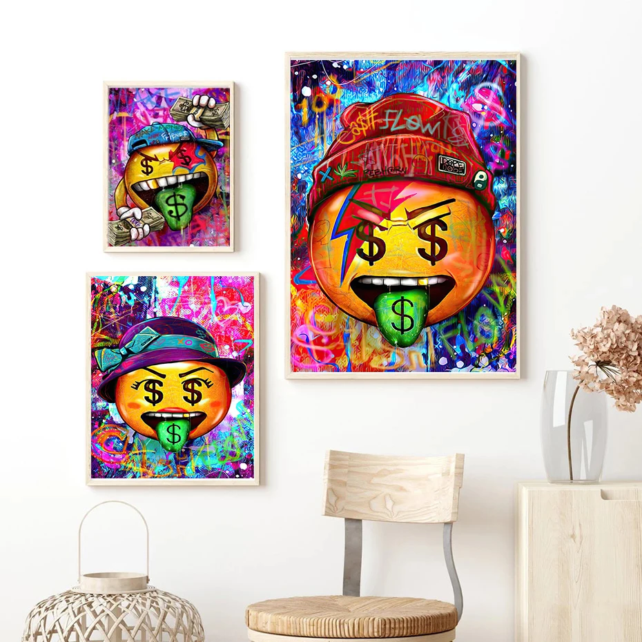 

Make Money Artwork Graffiti Dollars Tongue Oil Paintings on Canvas Wall Art Painting Pictures for Modern Living Room Cuadros