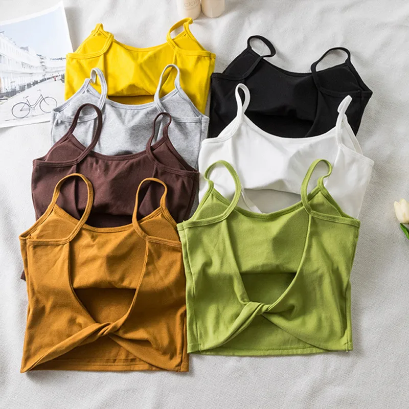

Sexy Backless Crop Tops Women Push Up Bralette Summer Ladies Wireless Tank Top Cotton Padded Camis Brassiere Femme Camisoles