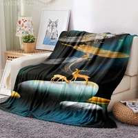 fawn feather printing throwing blanket flannel blanket suitable for chair travel camping bed sofa cover warm sleeping blanket