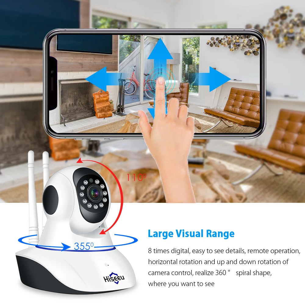 

Hissee 1080P Wireless WIFI Pan Tilt HD IP Camera 2.0MP PTZ Two-way Audio Night Vision Phone APP Control Motion Detection TF Card
