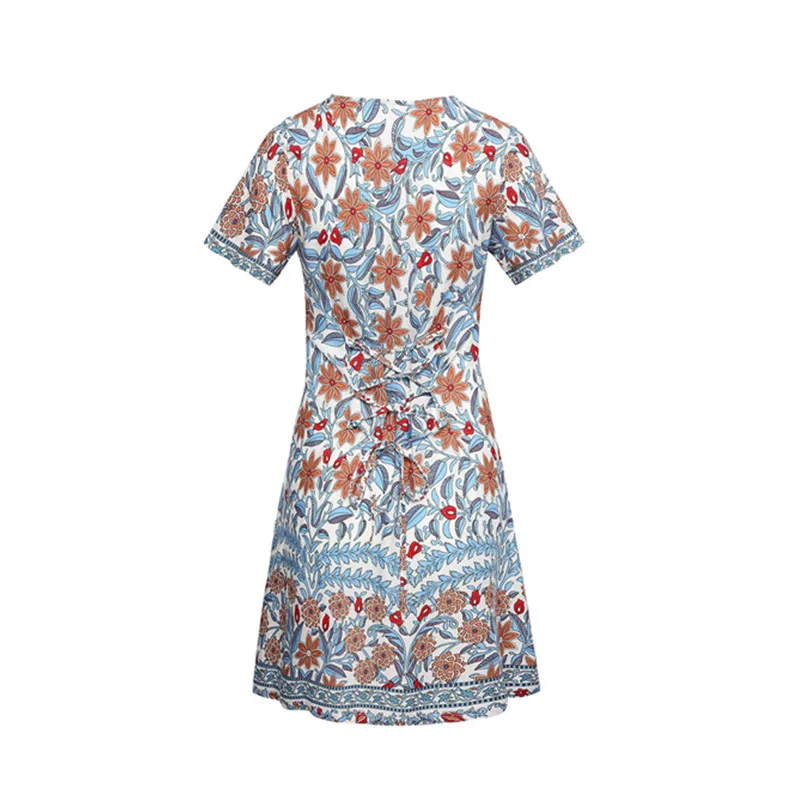 Винтажное шикарное женское платье с цветочным принтом коротким рукавом и