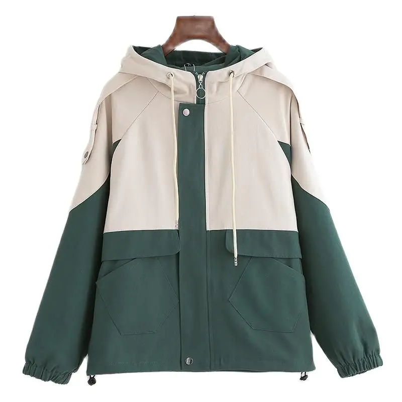 

2022Spring Autumn New Jackets Female BF Student Hooded Outcoat Tooling Windbreaker Jacket Loose Coat With Hooded Women Overwear