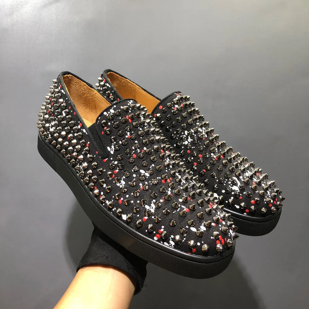 

Summer Fashion New Black Low Top Rivet Printing Graffiti Men's Shoes Red Soled Shoes Sports Casual Shoes Women's Shoes Couple