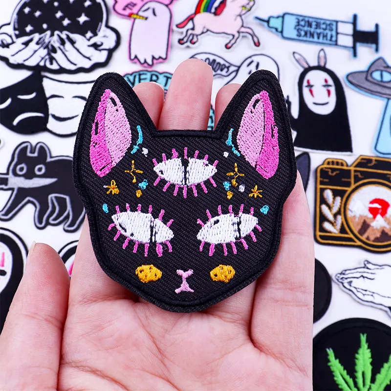 

Cartoon Cat Patch Animal Embroidered Patches For Clothing Stickers Anime Spirited Away Applique Iron On Patches On Clothes Badge