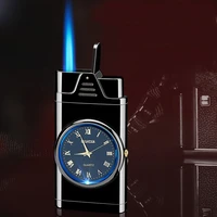 creative watch windproof blue flame lighter inflatable metal butane gas lighters cigar smoking accessories gadgets for men