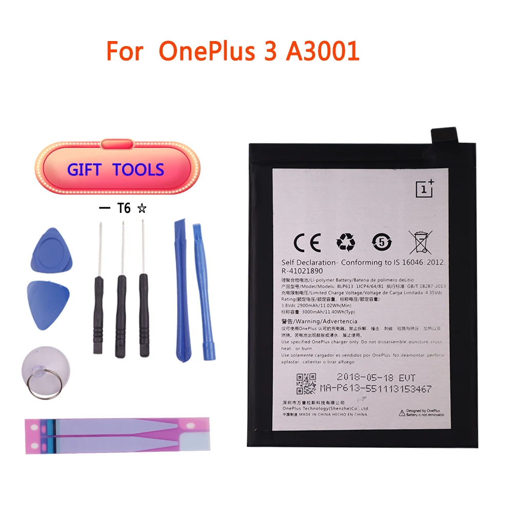

Original Replacement Battery 3000mAh For Oneplus 3 A3001 BLP613 Retail Package Cell Phone Battery