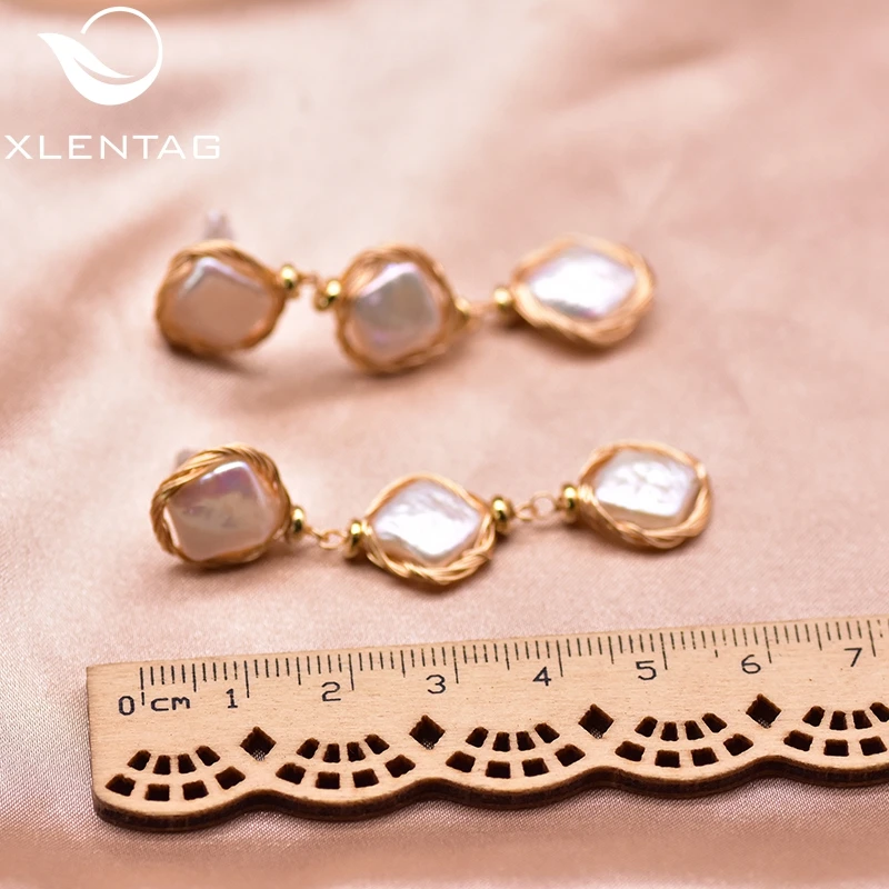 Женские серьги с геометрическим жемчугом XlentAg натуральным Подарок на годовщину