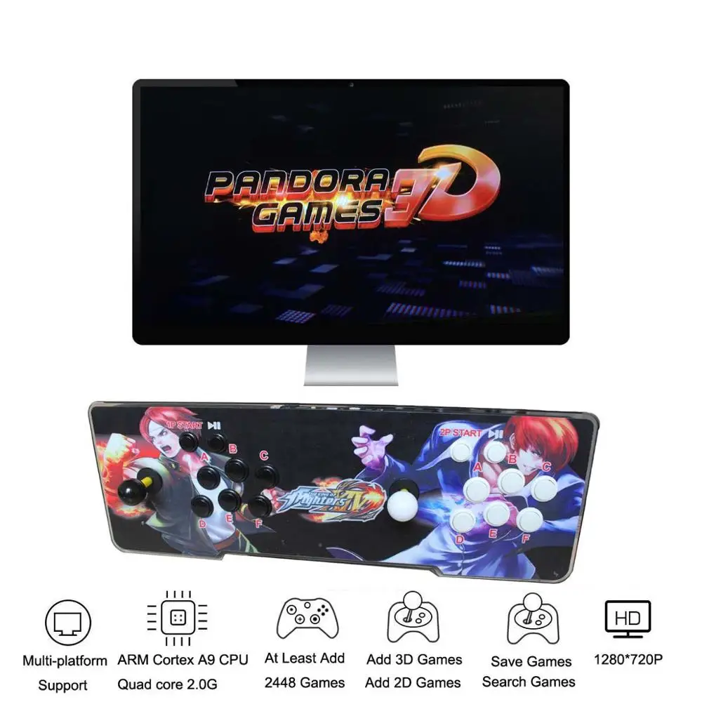 KOF Black 3D Pandora Games аркадная консоль, 2448 игр, добавить больше игр, поиск/сохранение/скрытие/удаление игр, 1280x720 P, мультиплееры онлайн - Цвет: KOF Black