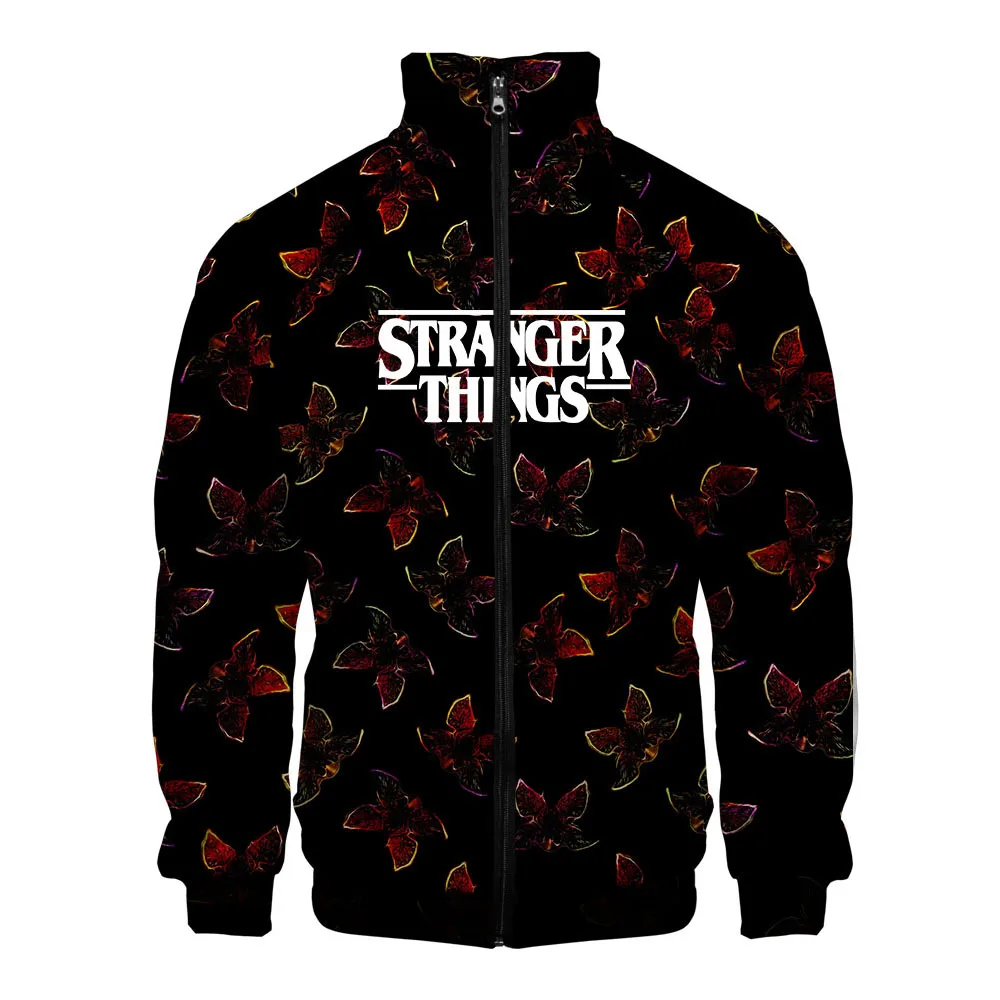 Топы хит Koop Stranger Dingen Bomberjack Mannen 3D Rits Ретро Jas Lente Herfst Harajuku Hoge Kwaliteit Korte Байкерская