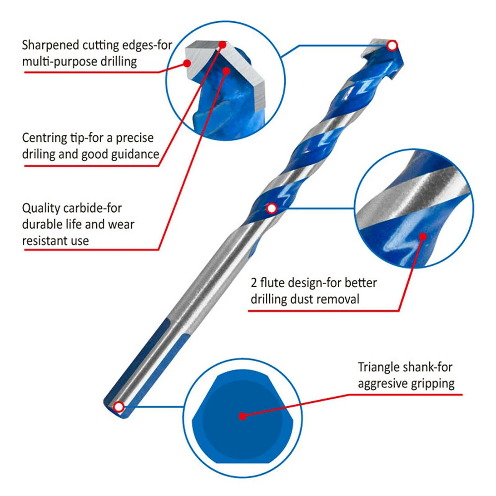 

4PCS Multipurpose Tile Drill Bit Set Carbide Tip For Wood Metal Masonry Drilling 4 * Triangle Drill Bits