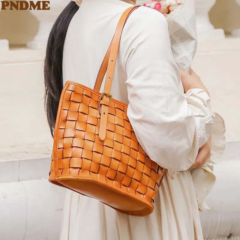 

PNDME модная женская сумка-тоут из натуральной кожи ручной работы сумка для выходных покупок сумка на плечо уличная сумка из натуральной воло...