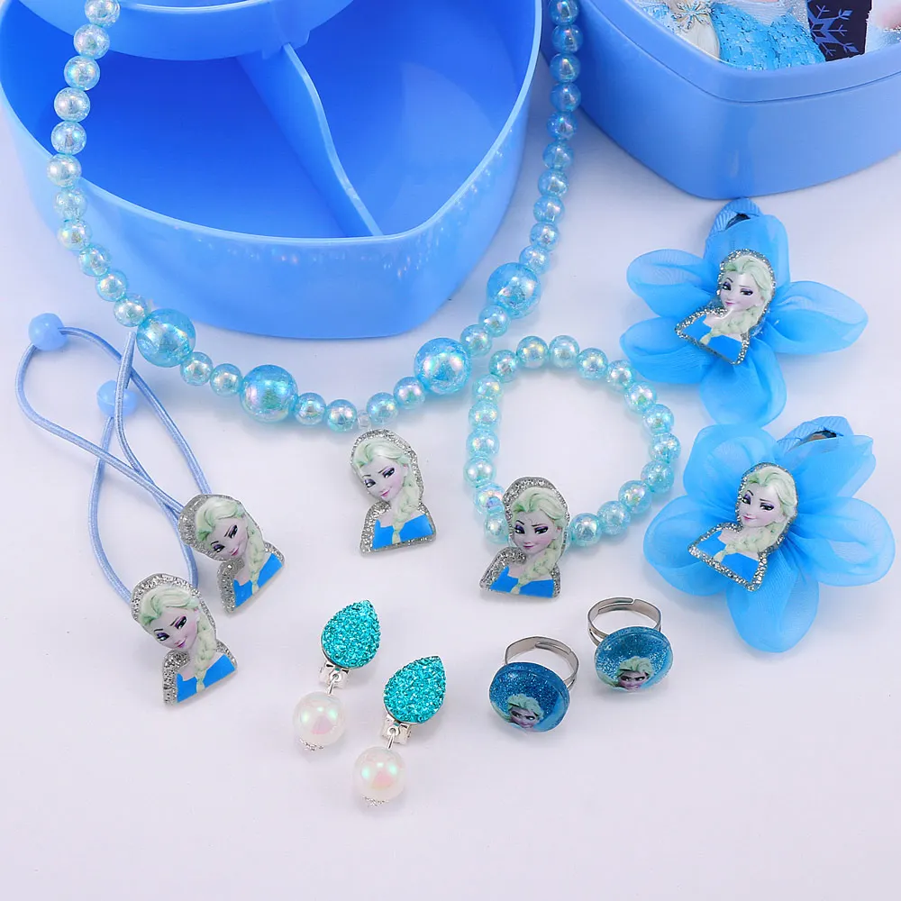 Frozen Blue Hello kitty Аксессуары для волос Набор заколки для волос эластичные ленты для волос Детские Девочки ожерелья, браслеты, ювелирные изделия подарки на Рождество и день рождения - Цвет: Frozen Blue
