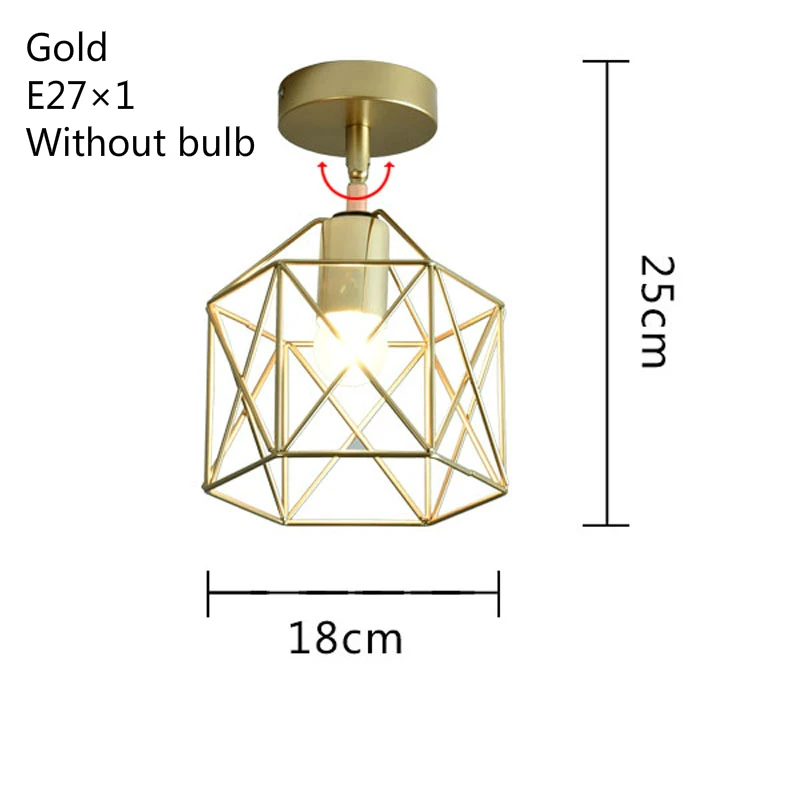 

Modern Led Ceiling Lights Vintage Metal Cage Ceiling Lamp Loft Industrial Lamp Bedroom Living Room Light Gold Plafonnier Led E27