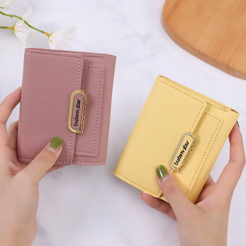 

Fashion PU Leather Short Zipper Wallet Women's Tri-Fold Thin Wallets Female Coin Purses Multi-Card Holder Money Bag Clip