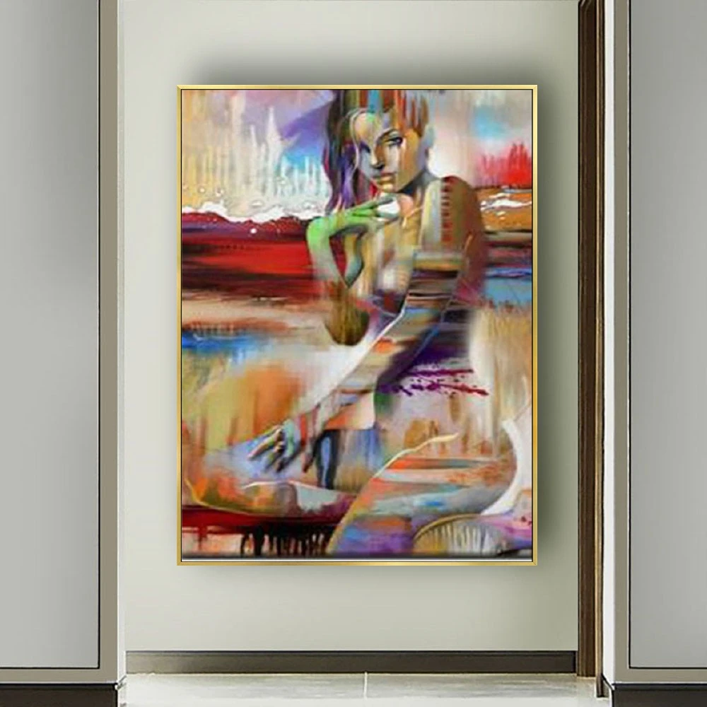 Большая ручная роспись абстрактная картина маслом телесного цвета на холсте