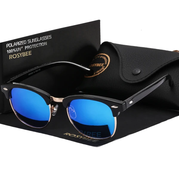 blue ROSYBEE, UV400, для клуба, поляризационные солнцезащитные очки, для мужчин и женщин, классические, крутые, Ретро стиль, солнцезащитные очки, покрытие, для мужчин, для вождения, модные, мужские очки - Цвет линз: blue
