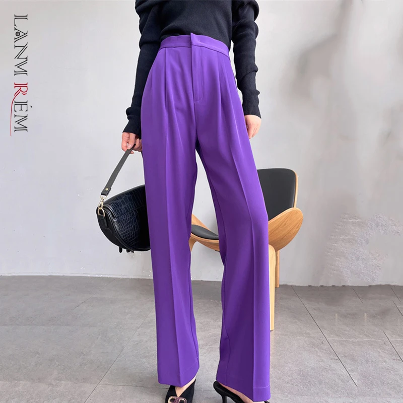 

LANMREM 2021 Autumn Winter New High Waist Slim Pants Female Loose Straight Wide Leg Pants Women Fashion 2W1812