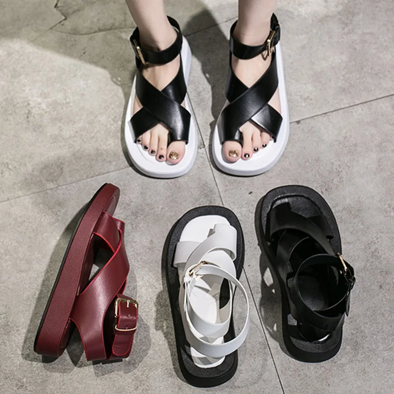 

Fashion Womens Shoes 2021 Med Cross Female Sandal Clogs With Heel Muffins shoe Luxury Comfort Medium New Girls Beige Flat Summer