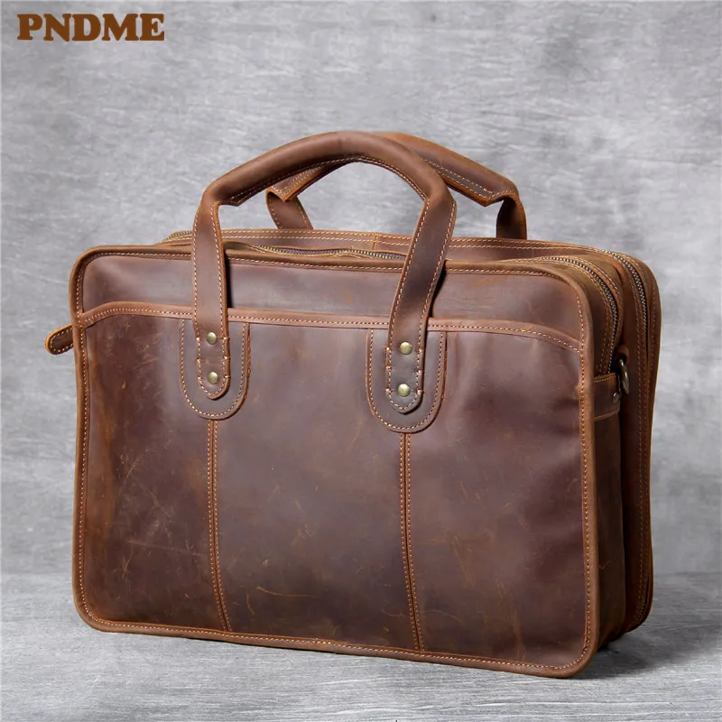 Портфель мужской из натуральной кожи винтажный роскошный вместительный саквояж