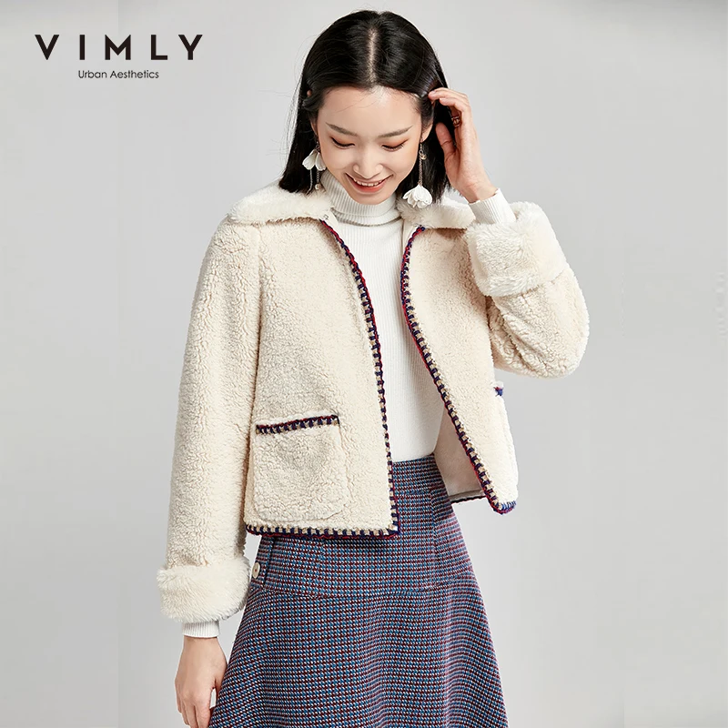 Женское пальто из искусственного меха Vimly осенне зимнее элегантное короткое с