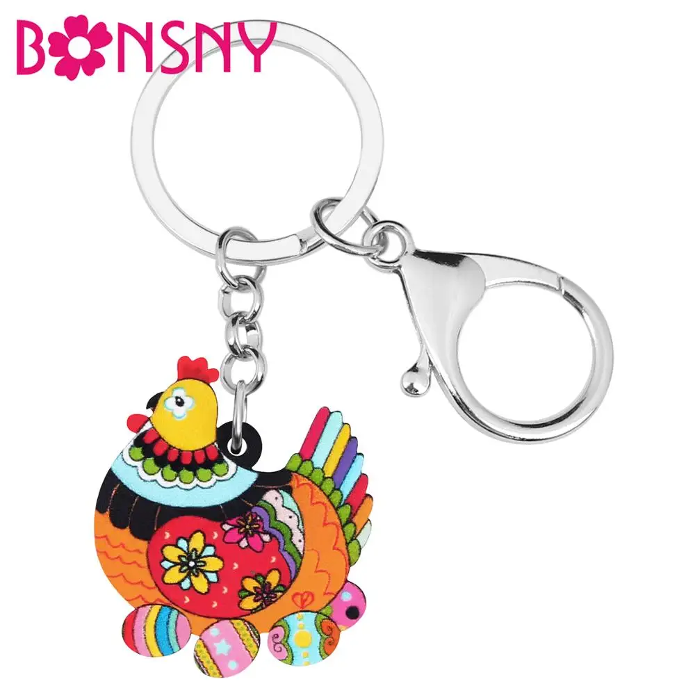 Bonsny акриловые цветочные курица куриные яйца брелки ферма брелок животное сумка