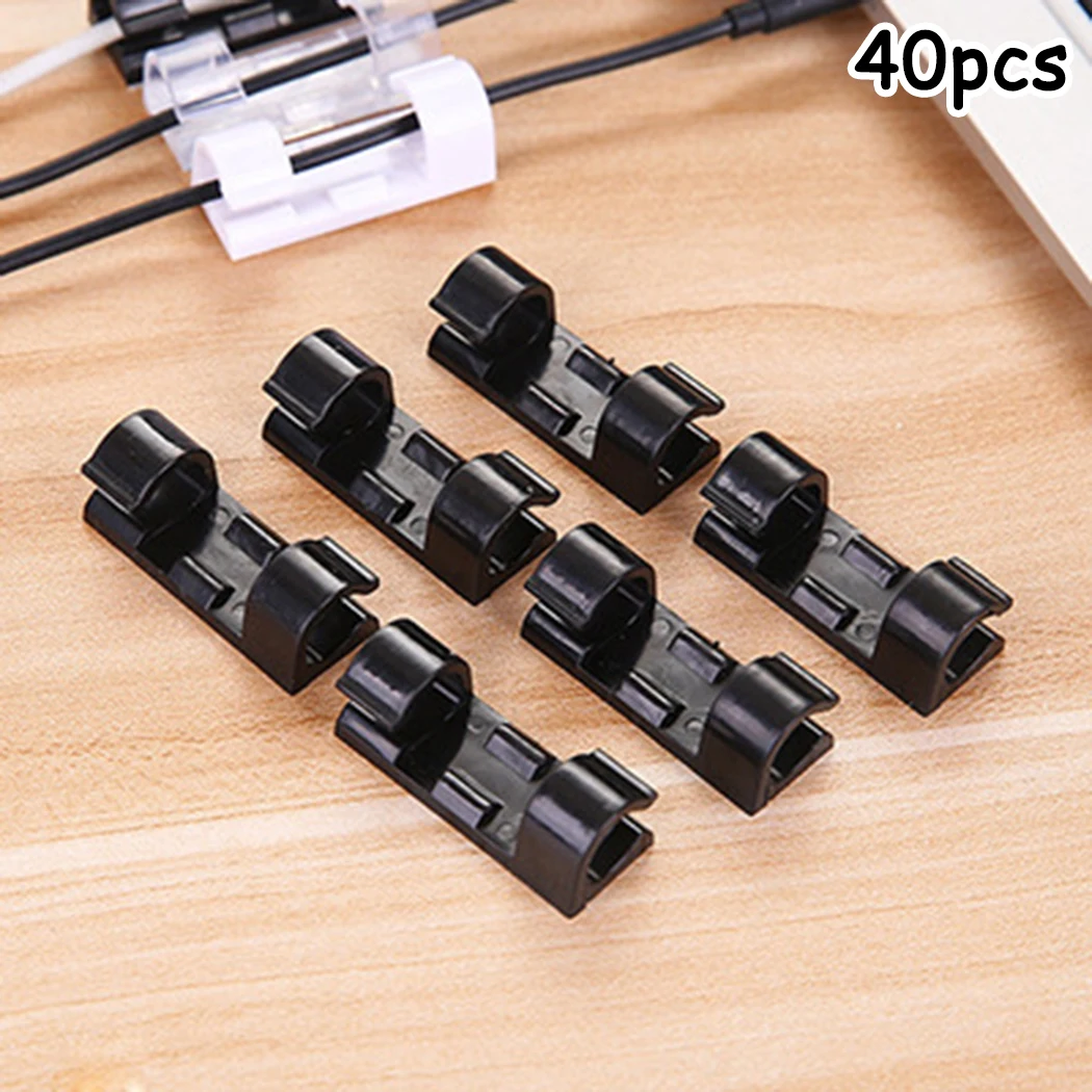 

40 Pcs ABS Self Stick Wire Cable Cord Clips Clamp Electric Table Organizer Holder Wall Tidy Organizer Holder