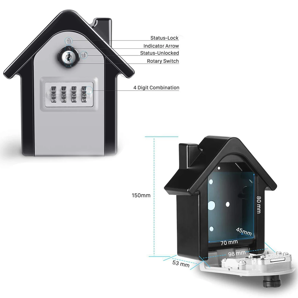 

Key Lock Box Anti-Theft Wall Mounted Alloy Key Storage Box 4-Digit Combination Keys Storage Box Security Safes For Home Office
