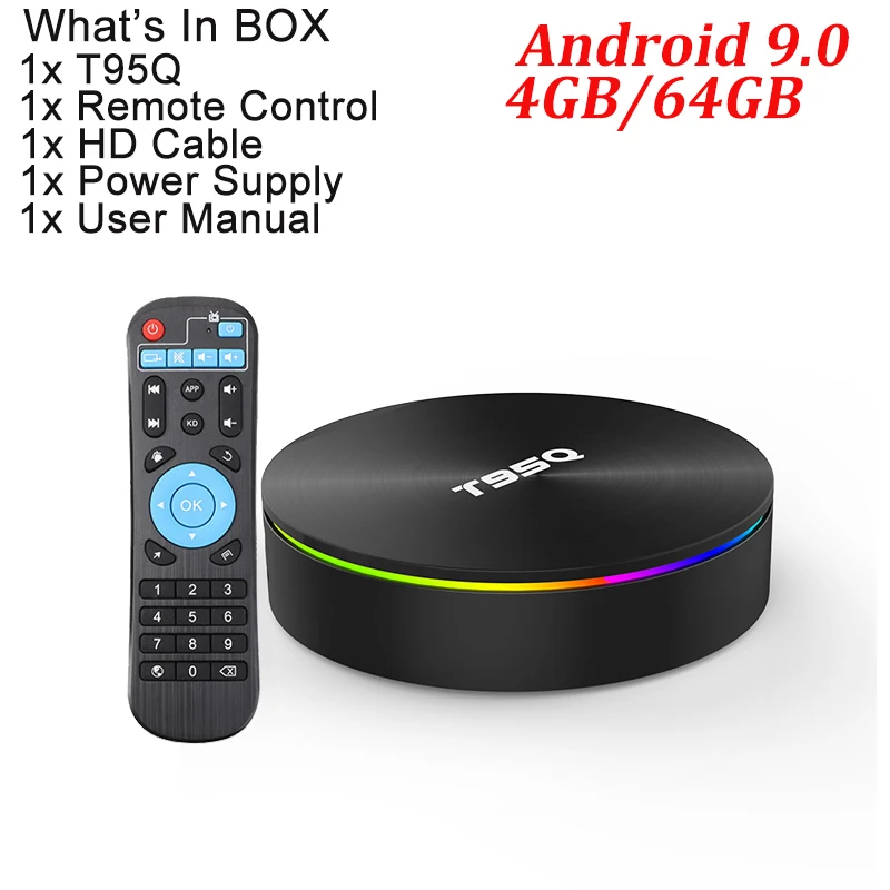 4G 64G T95Q 4 Гб 64 ГБ Android 9,0 ТВ приставка Amlogic S905X2 четырехъядерный LPDDR3 2,4G& 5 ГГц двойной Wifi BT4.1 H.265 4K медиаплеер смарт-бокс - Цвет: 4G 64G