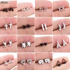 Серьги-гвоздики из нержавеющей стали для женщин, простые миниатюрные серьги с крестом, листьями, звездочками, сердцами, бижутерия, лучший подарок для друга