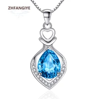 zhfangiye trendy necklace for women 925 silver jewelry with sapphire zircon gemstone pendant wedding party bridal gift ornaments