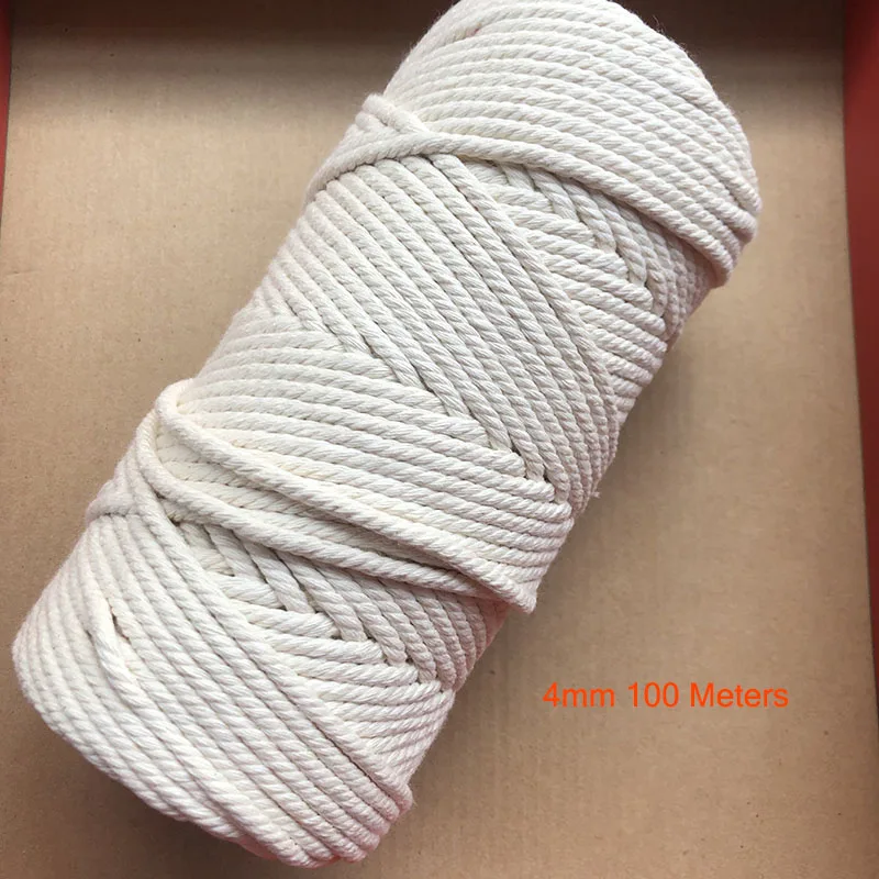 4mm x 100m 1/2/3/4/5/6/8/10 мм Диаметр прочный бежевая хлопковая веревка скрученный шнур из керамического волокна Craft макраме Строка DIY домашний текстиль завязывания нить Много Размеры - Цвет: 4mm x 100m