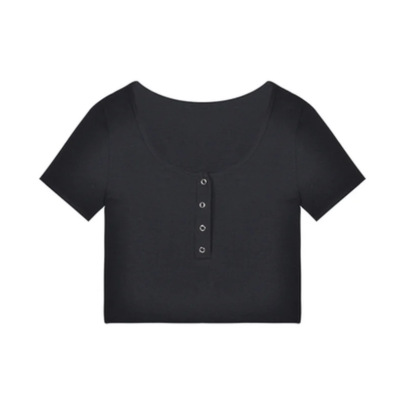 

Sexy Round Neck Short Coat Women Fashion Short Sleeve Slim T-shirt Summer Female Casual Solid Stretch Tshirts