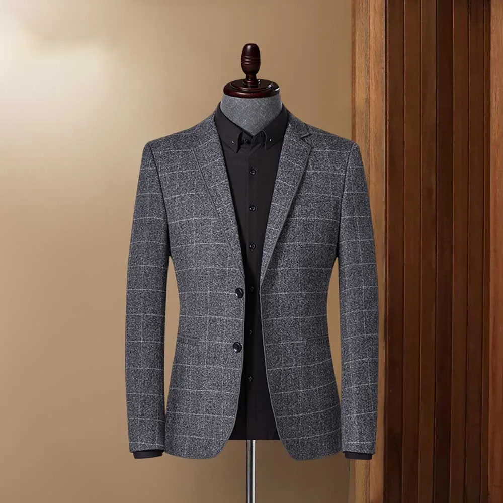Модный клетчатый костюм Блейзер мужской повседневный приталенный премиальная
