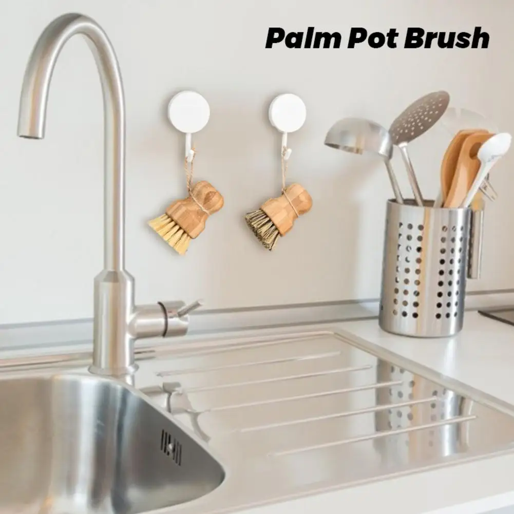 

Dishwashing Brush Bamboo Pot Brush Kitchen Cleaner Palm Short Handle Round Dish Brush Kitchen Accessories