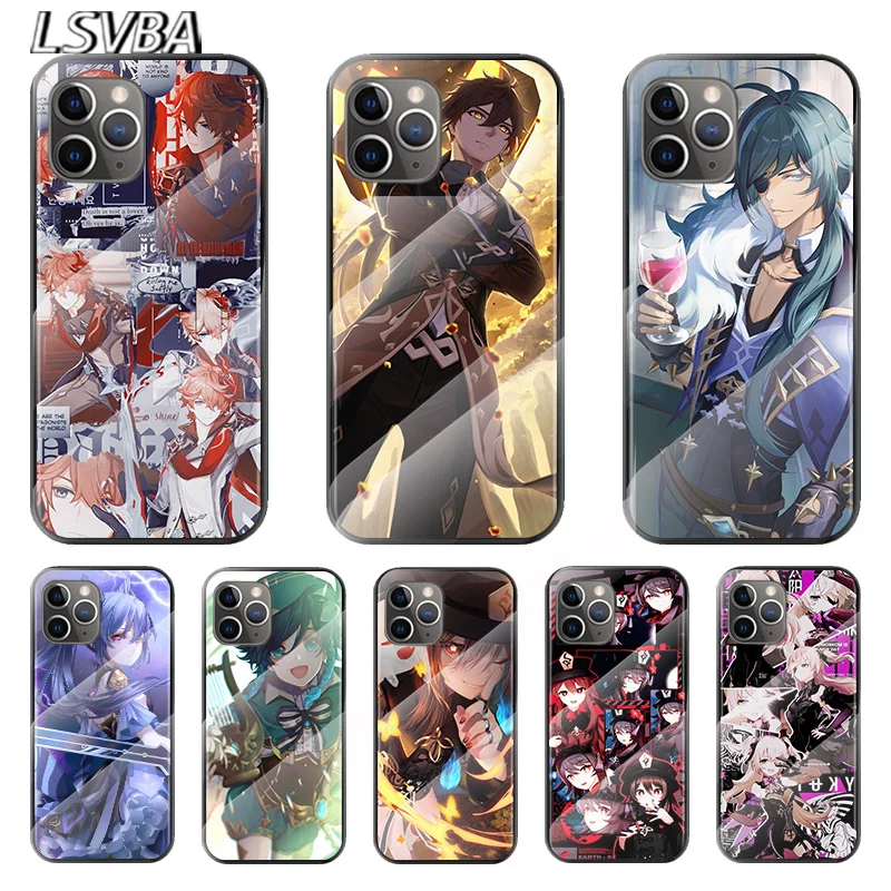 

Anime Genshin Darbe For Apple iPhone 12 11 8 7 6 6S XS XR SE X 2020 Pro Max Mini Plus Tempered Glass Cover Phone Case