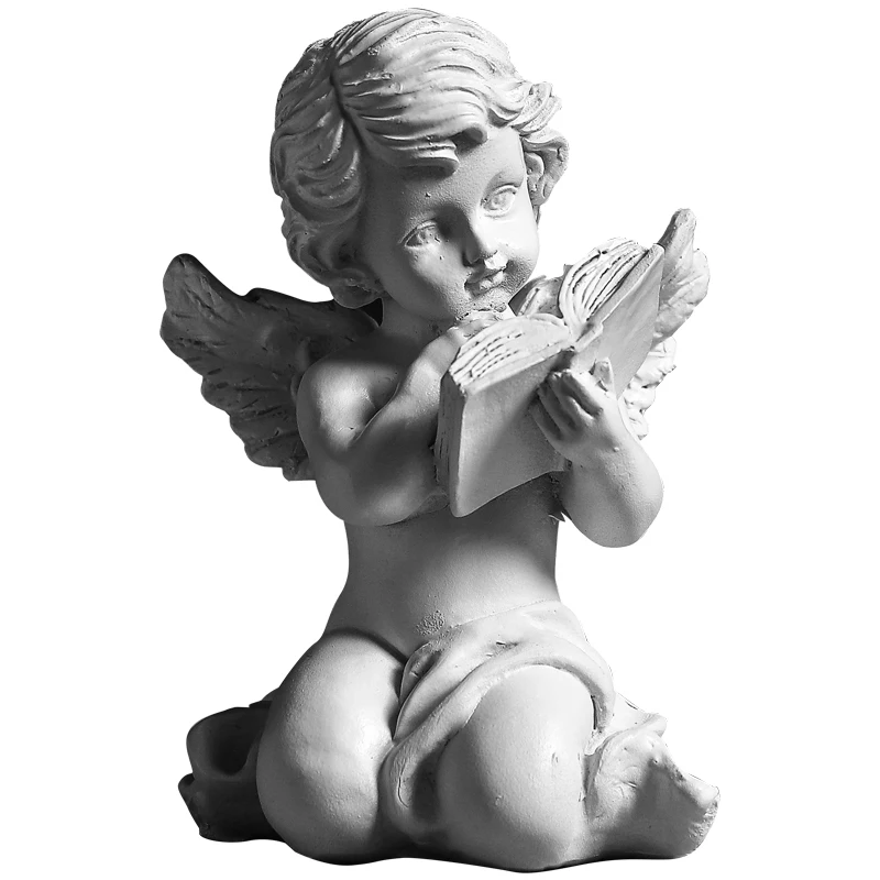 

Child reading book angel resin statue sculpture small decoration indoor desk accessories