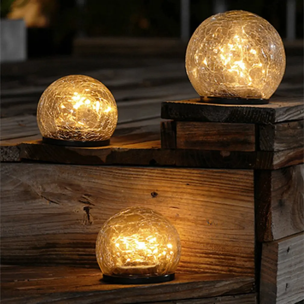 

Garden Solar Lights Cracked Glass Ball Waterproof 20 Warm LED For Outdoor Decorations Pathway Patio Yard Lawn