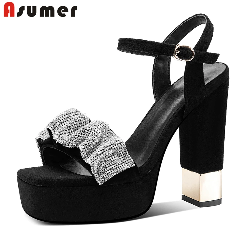 

Женские замшевые босоножки Asumer, на платформе и толстом высоком каблуке, с пряжкой, летние, стразы