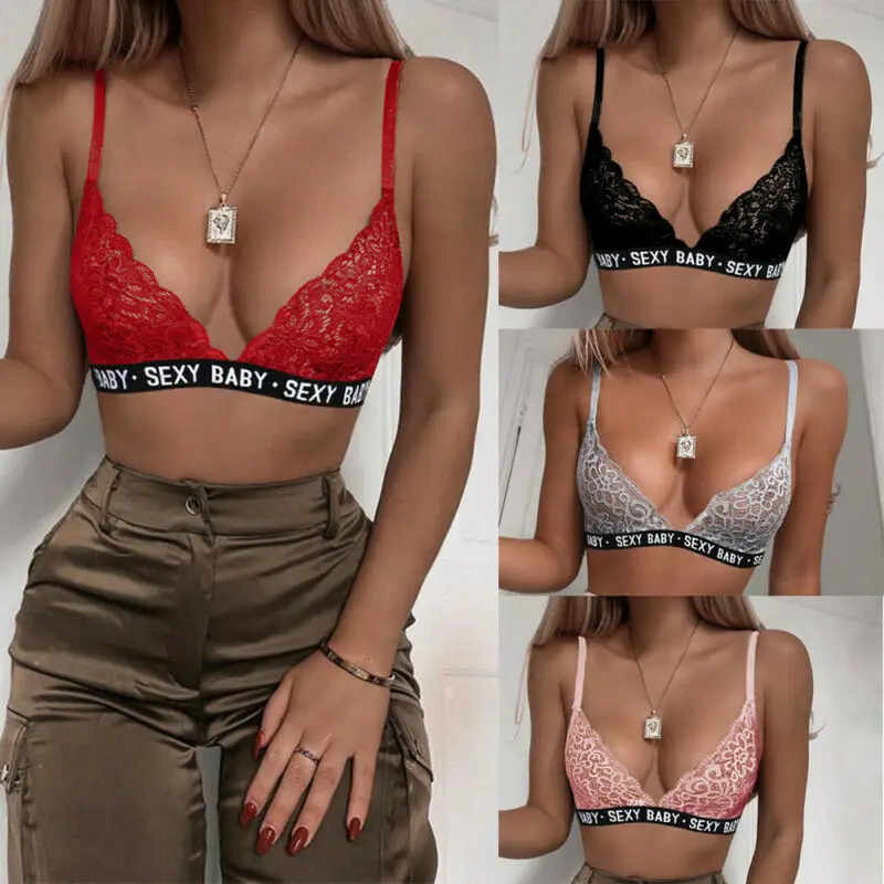Women Lace Floral Padded Bralette Bralet Bras Female Bustier Crop Tops Cami Tank Top Solid Color | Женская одежда