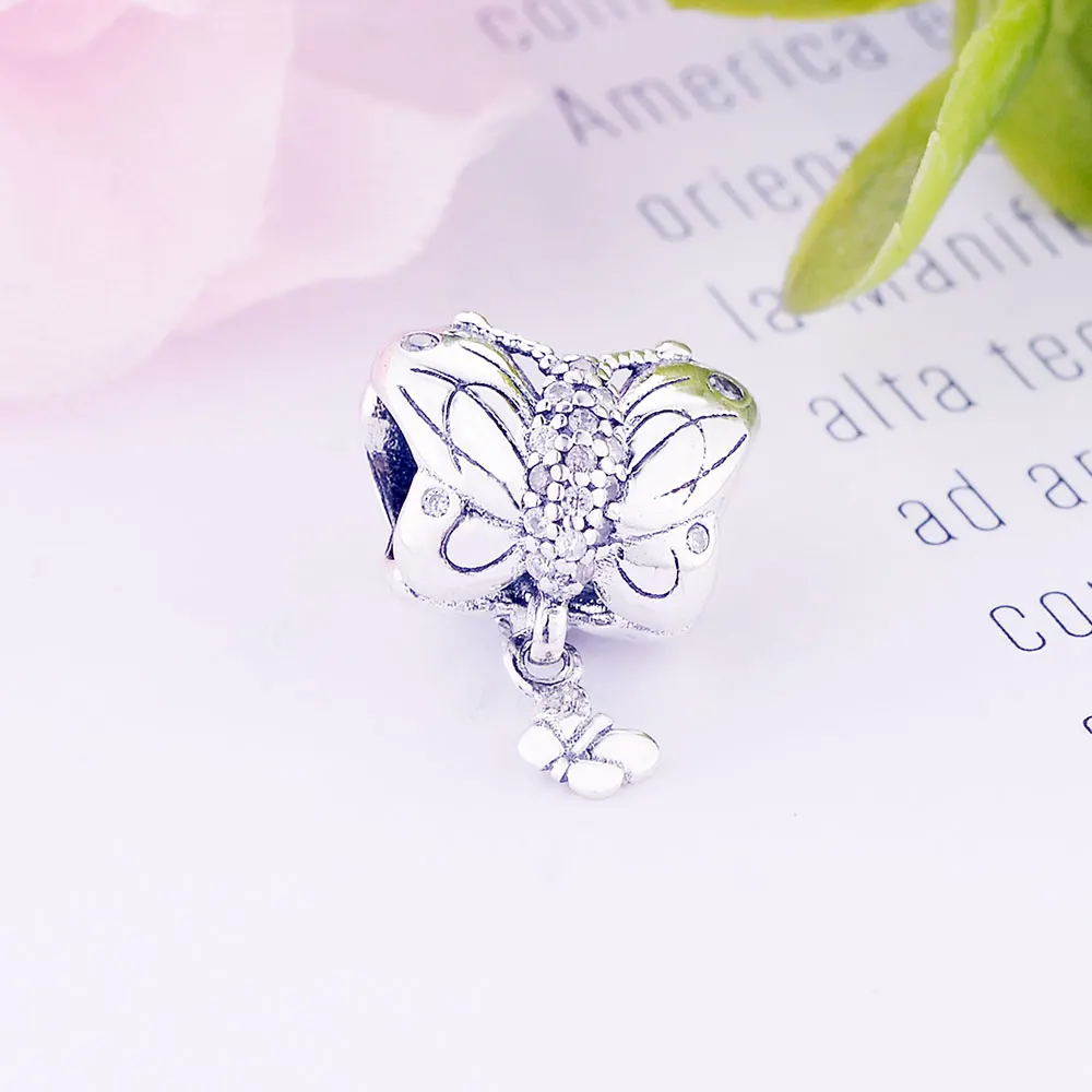 

Прозрачный циркониевый Кристальный браслет с бабочкой для мамы и сына, подходит для оригинального браслета из стерлингового серебра 925 про...