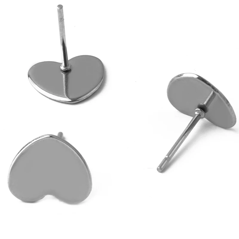 30pcs Stainless Steel Heart Earrings Flat Blank Base Tray Fit 10mm Jewelry Findings Components Accessories Wholesale