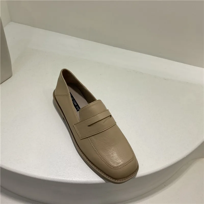

Shoes Woman Flats Square Toe Oxfords Loafers With Fur Casual Female Sneakers British Style Dress New On Heels Leather Slip-on Re
