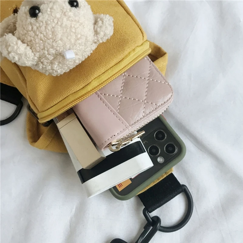 

Cute Bear Canvas Wild Chest Bag Trendy All-match Messenger Women Casual Daily Wear Waist Bag Cartoon Fashion Personality