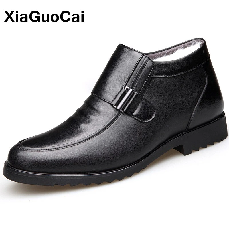 Мужская обувь из натуральной кожи Зимние мужские ботильоны с высоким берцем и