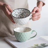 ceramic mug coffee cup creative hand painted cute milk embossed tea cups office tableware drinkware retro porcelain espresso cup