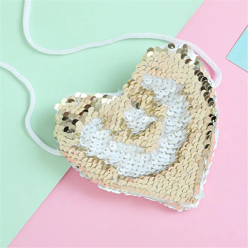 Fashion Baby Girl Princess Heart Shape Bags Shoulder Paillette Bag Crossbody Heart Mini Bags Kids Colorful Luxurious Wallet