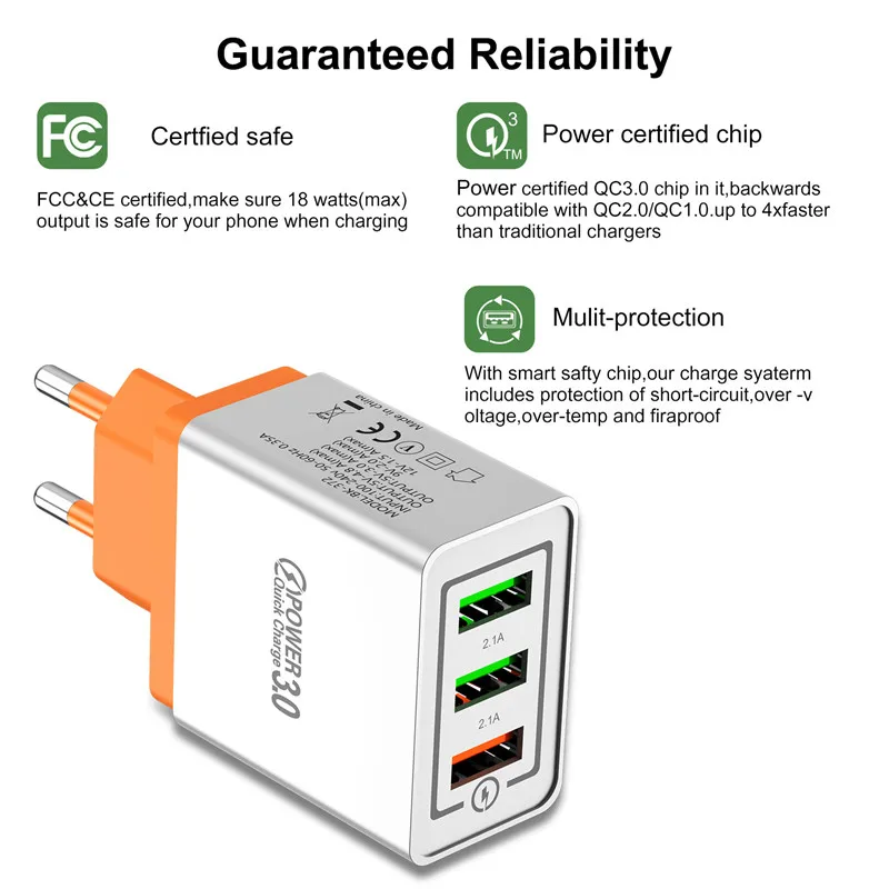 USLION USB зарядное устройство 3A Quick Charge 3,0 Для iPhone Micro type C быстрое настенное зарядное устройство для samsung Xiaomi huawei зарядное устройство для мобильных телефонов