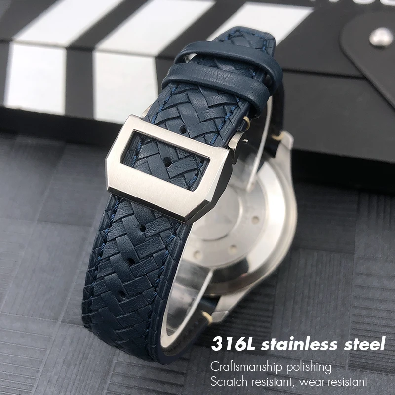 20 21mm 22mm High Quality Cowhide Woven Watchband Fit for IWC Portugieser Pilot's Watches Curved End Genuine Leather Watch Strap
