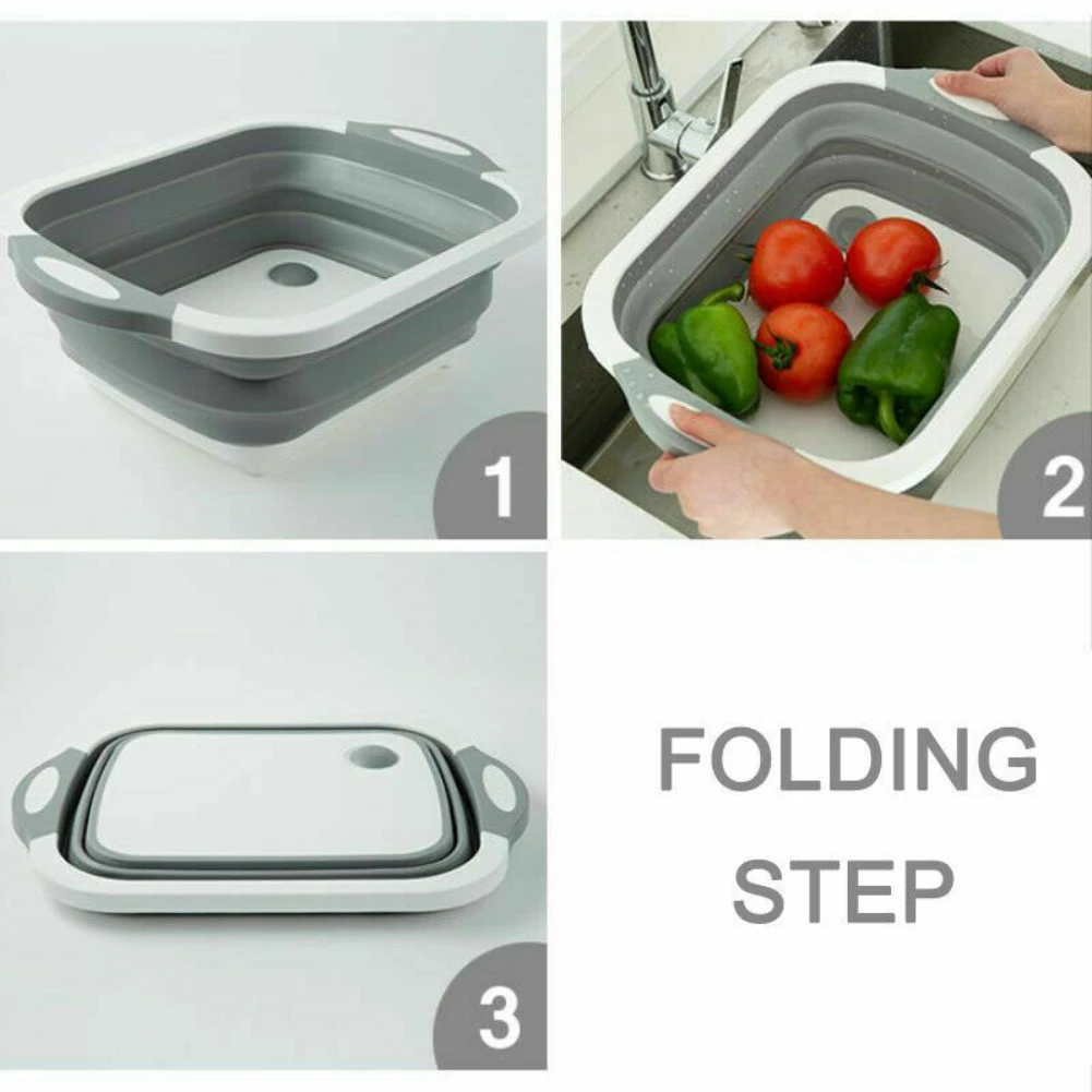 Kitchen Accessories 250*196mm Multi-function Cutting Board Folding Drain Basket Vegetable Fruit Washing Holder Basin Tool